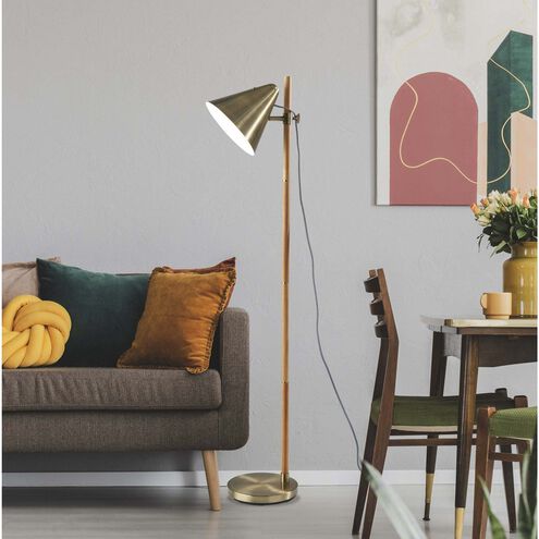 Bryn 58 inch 60.00 watt Natural Rubberwood and Antique Brass Floor Lamp Portable Light