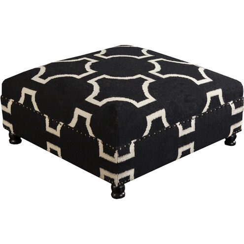 Fallon 16 inch Black Ottoman, Square, Wood Base, Hand Woven