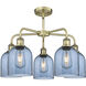 Ballston Bella 5 Light 23.5 inch Antique Brass Stem Hung Chandelier Ceiling Light in Princess Blue Glass