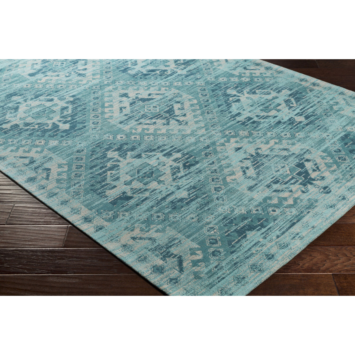 Amsterdam 120 X 96 inch Aqua/Teal/Deep Teal/Taupe Handmade Rug, Cotton
