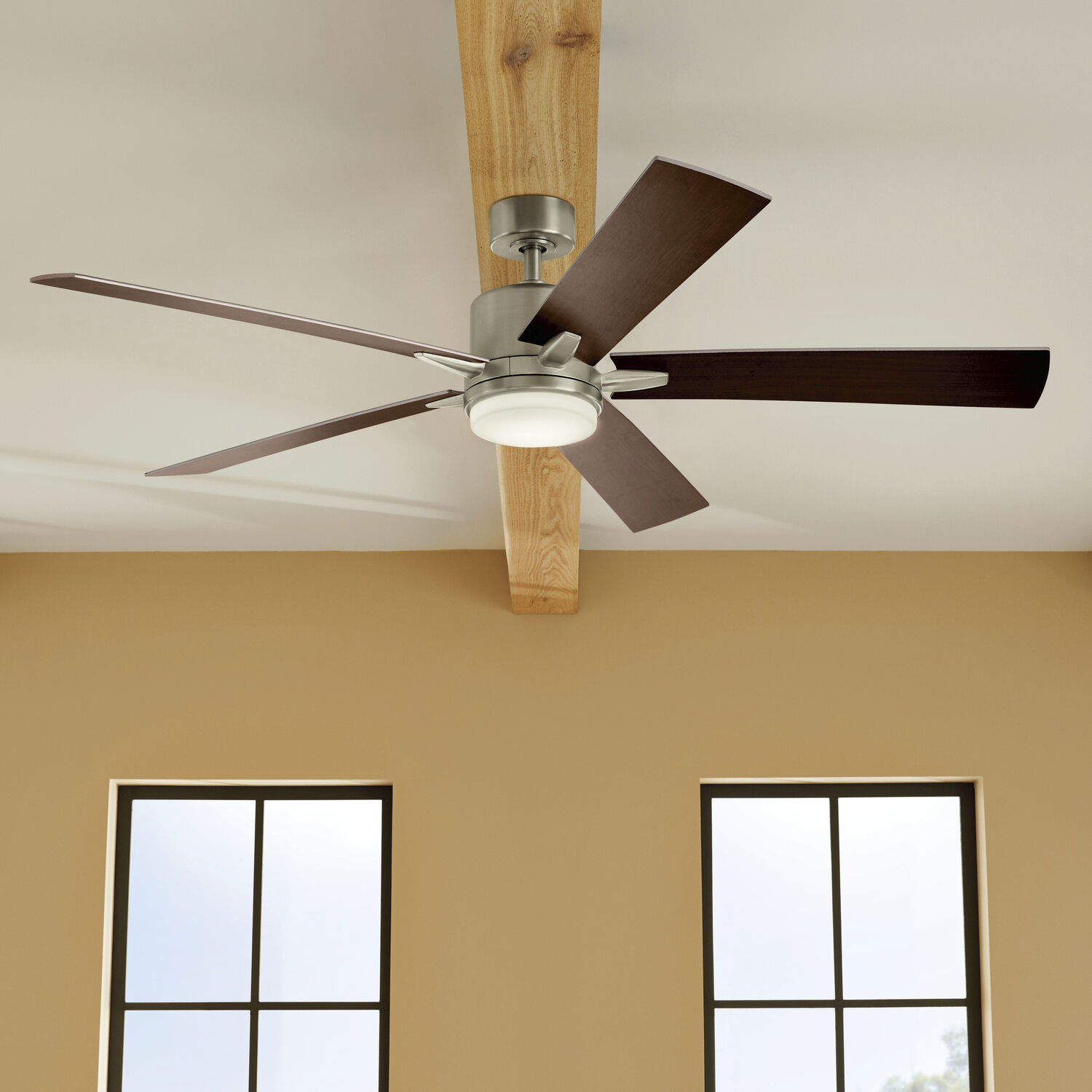 Lucian 60 inch Brushed Nickel with Walnut/Silver Blades Ceiling Fan