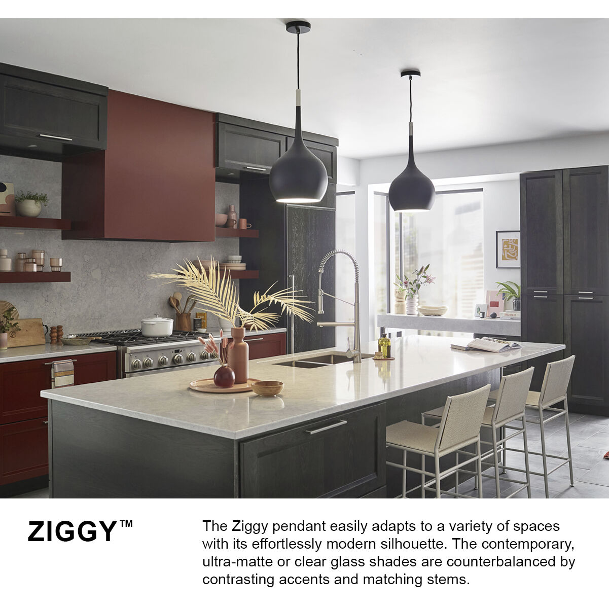 Ziggy 1 Light 12 inch Black with Polished Nickel Indoor Pendant Ceiling Light