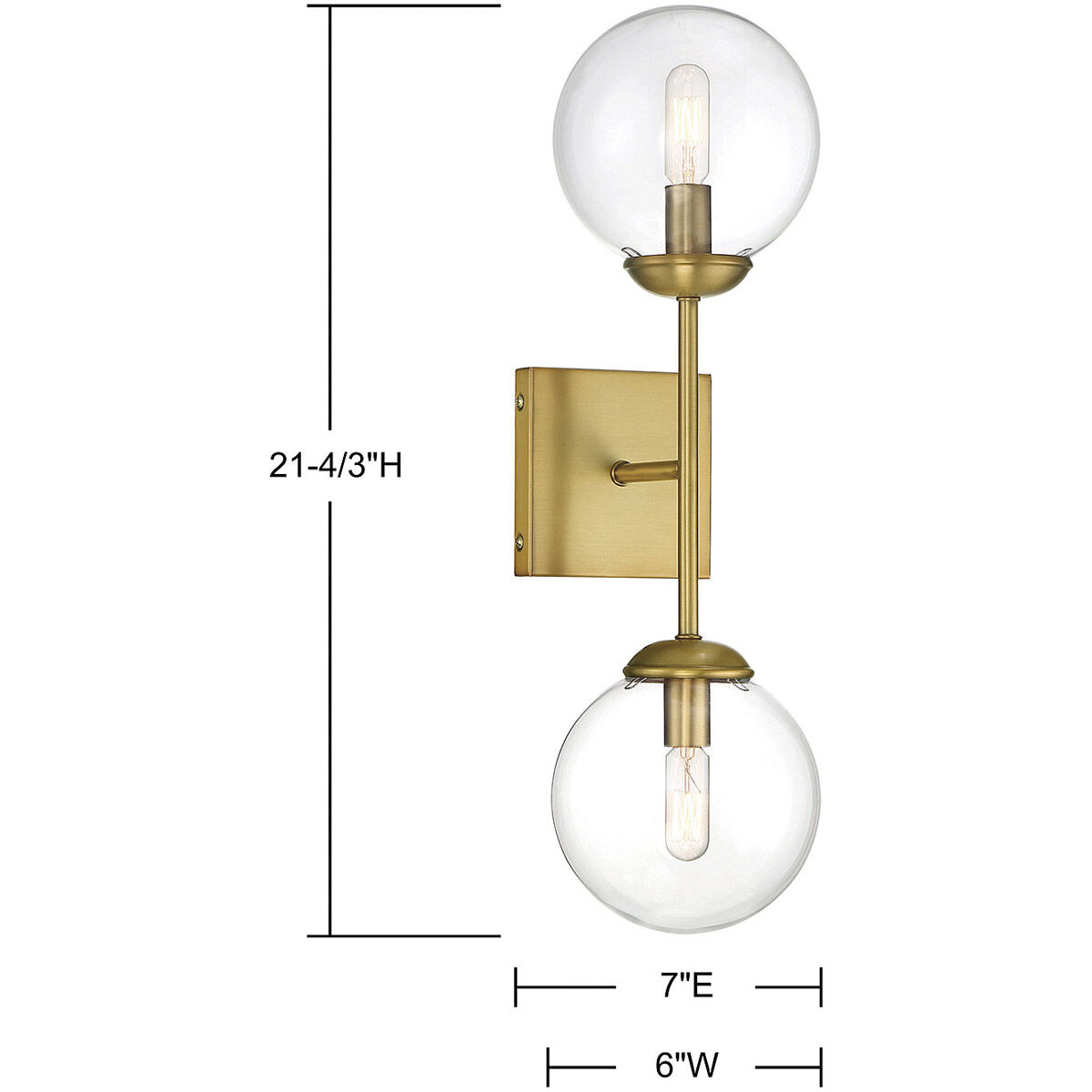 Mid-Century Modern 2 Light 6 inch Natural Brass Wall Sconce Wall Light