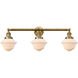 Franklin Restoration Small Oxford 3 Light 34 inch Brushed Brass Bath Vanity Light Wall Light in Matte White Glass, Franklin Restoration