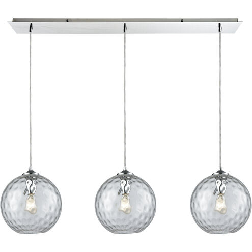 Watersphere 3 Light 36 inch Polished Chrome Multi Pendant Ceiling Light in Hammered Clear Glass, Configurable