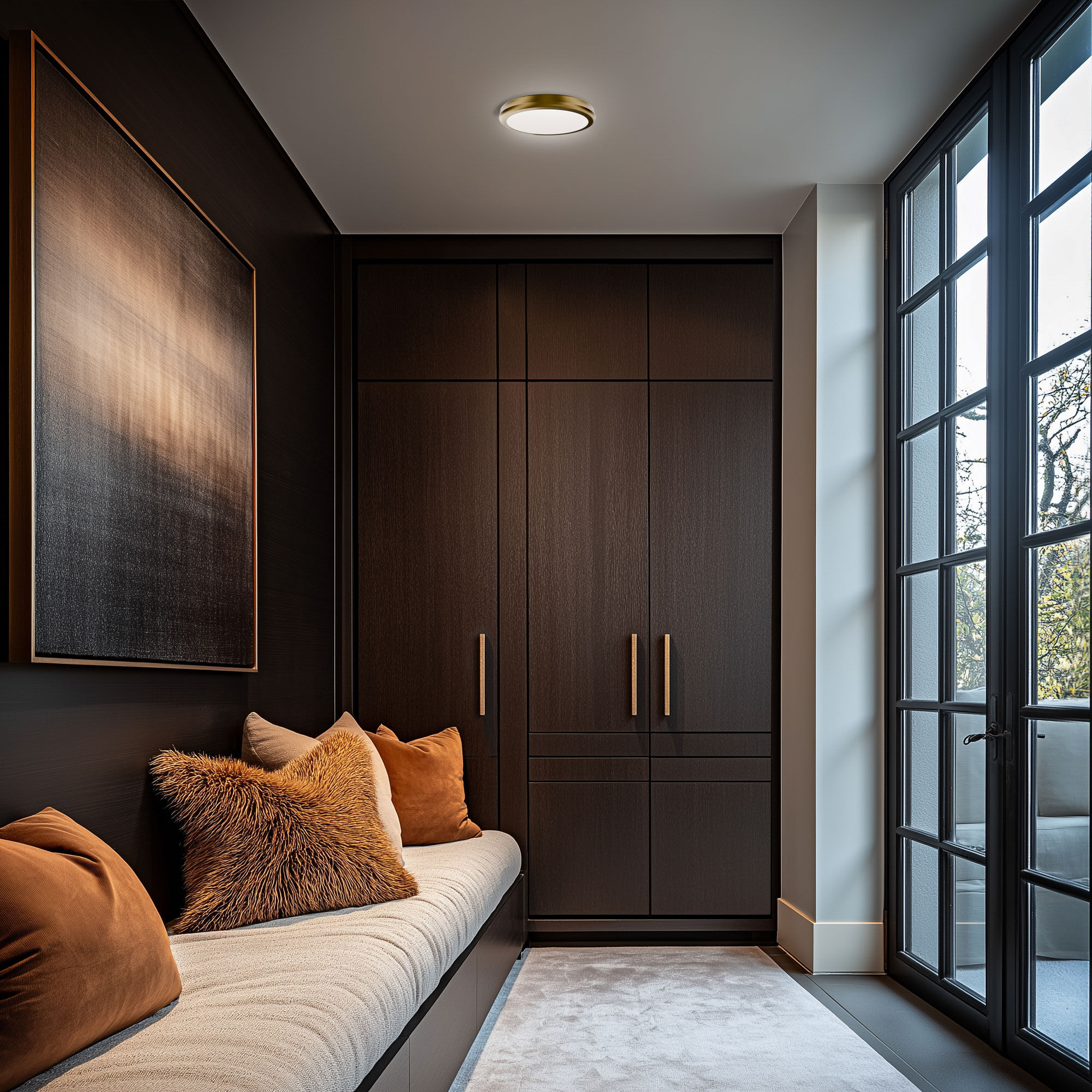 Parthenon LED 10 inch Aged Brass Flush Mount Ceiling Light in 2700K, dweLED