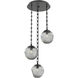 Aster 3 Light 22.3 inch Matte Black Multi-Pendant Ceiling Light in Smoke, Rectangular Chain