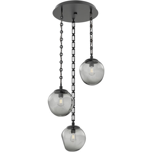 Aster 3 Light 22.3 inch Matte Black Multi-Pendant Ceiling Light in Smoke, Rectangular Chain