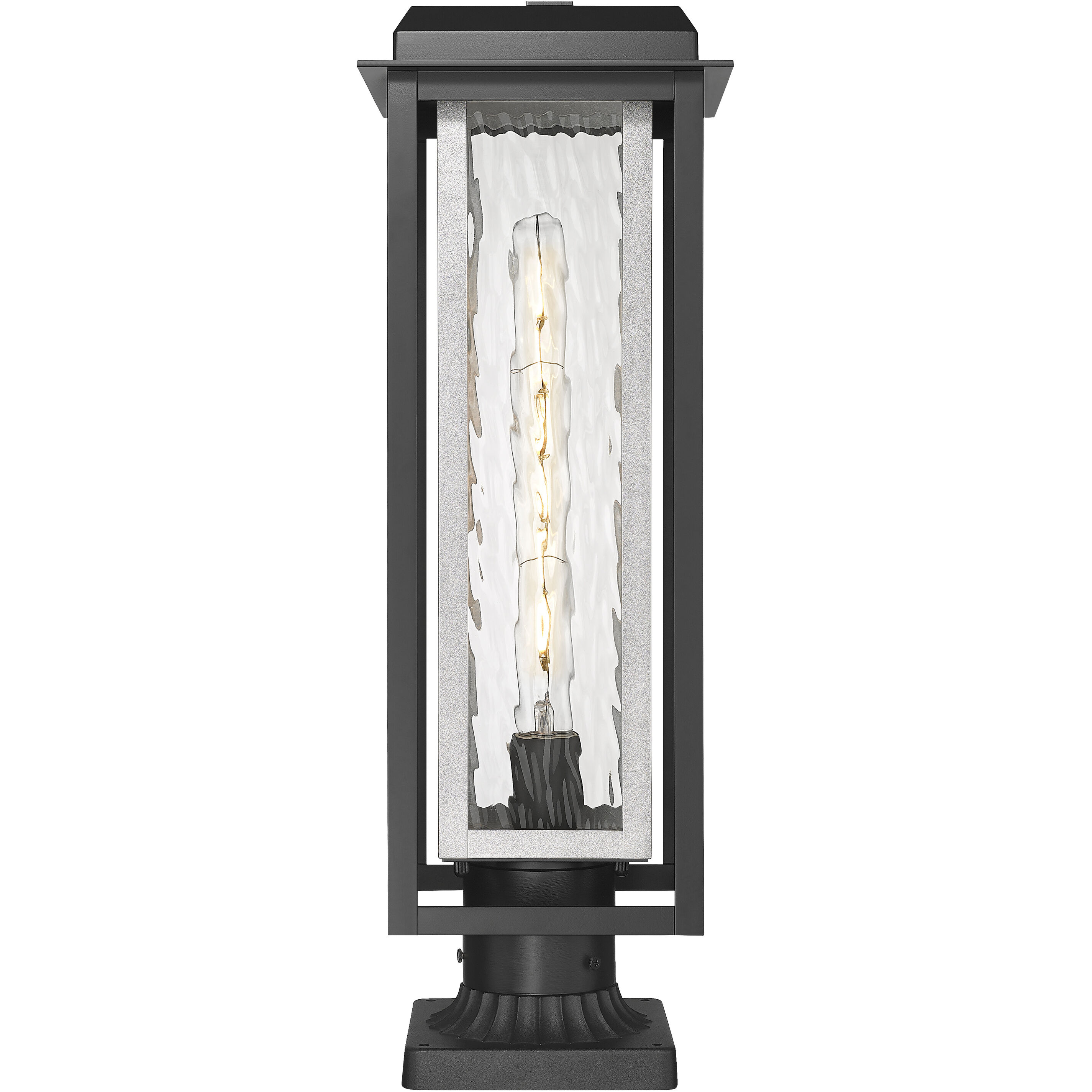 Mansfield 1 Light 20.38 inch Matte Black with Silver Outdoor Post Lantern in Waterglass