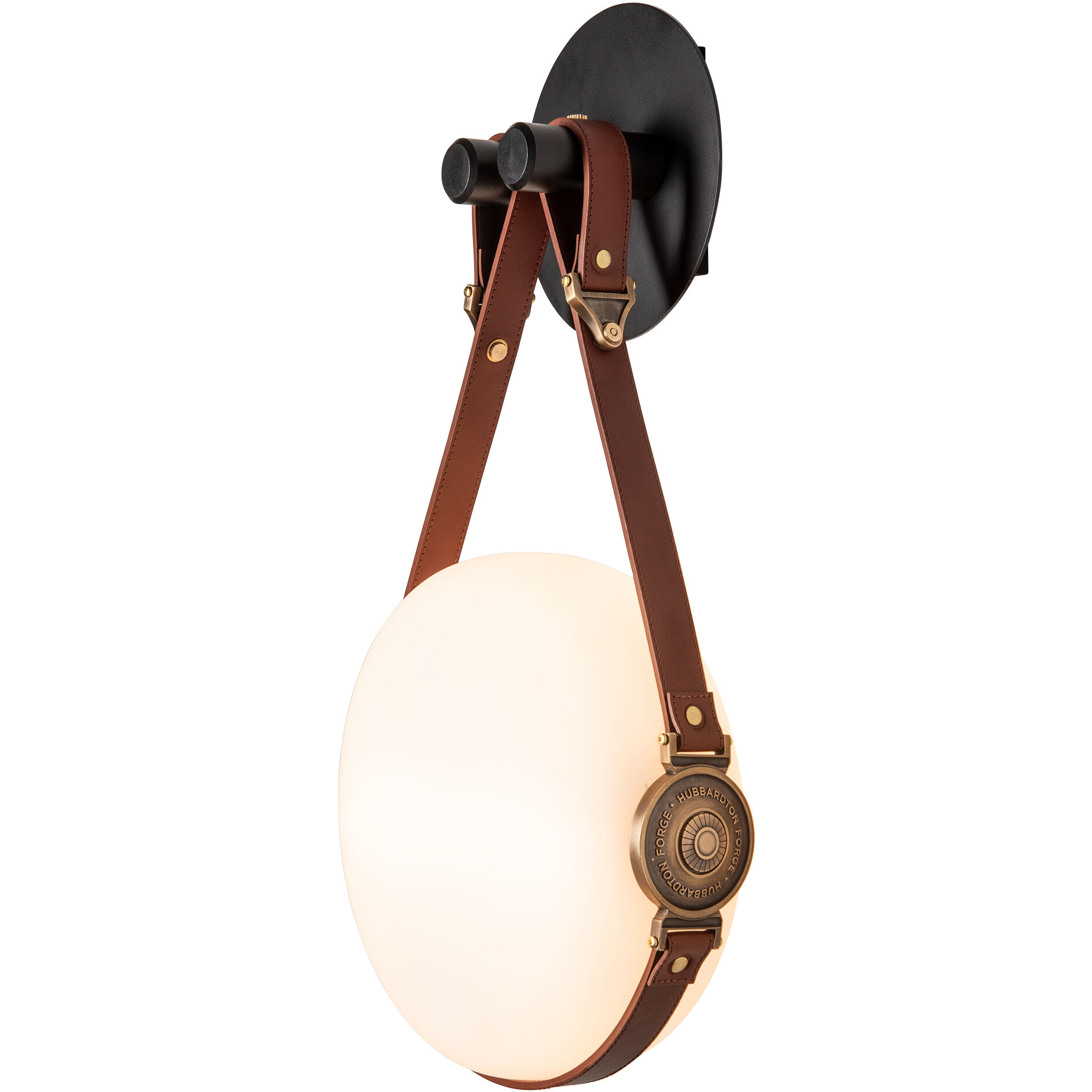 Derby LED 10.9 inch Black and Antique Brass ADA Sconce Wall Light in Leather British Brown/Hubbardton forge Branded Plate, Black/Antique Brass