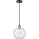 Edison 1 Light 10 inch Black Antique Brass Mini Pendant Ceiling Light in Clear Glass with White Rope