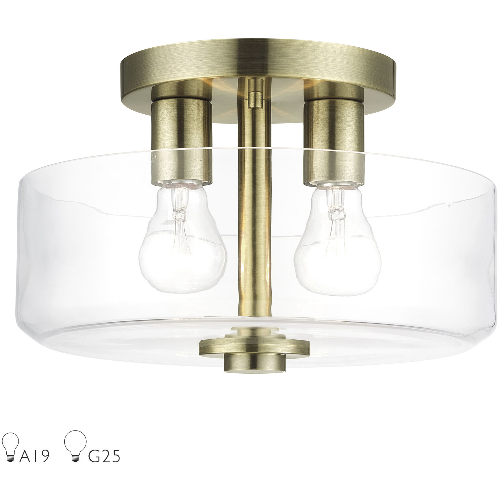 Whitworth 2 Light 12.25 inch Antique Brass Semi-Flush Ceiling Light