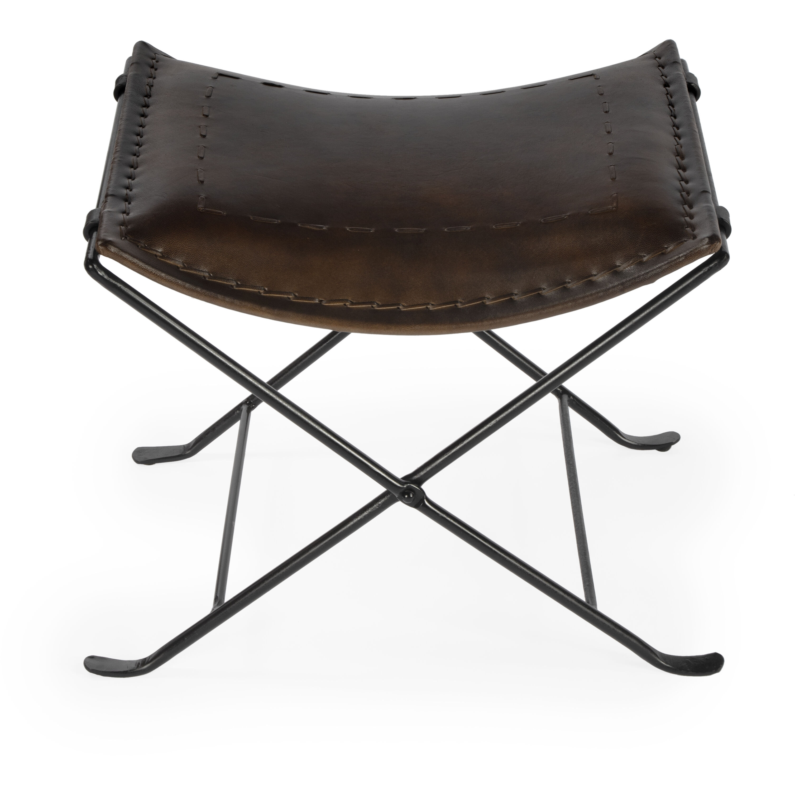 Melton Leather 21.5"W Accent Stool in Dark Brown