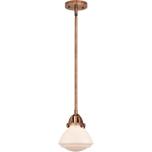 Nouveau 2 Olean LED 7 inch Antique Copper Mini Pendant Ceiling Light in Matte White Glass