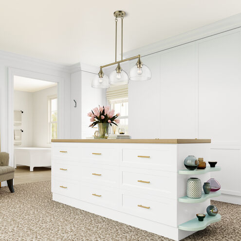 Glendon 3 Light 30 inch Antique Brass Linear Chandelier Ceiling Light