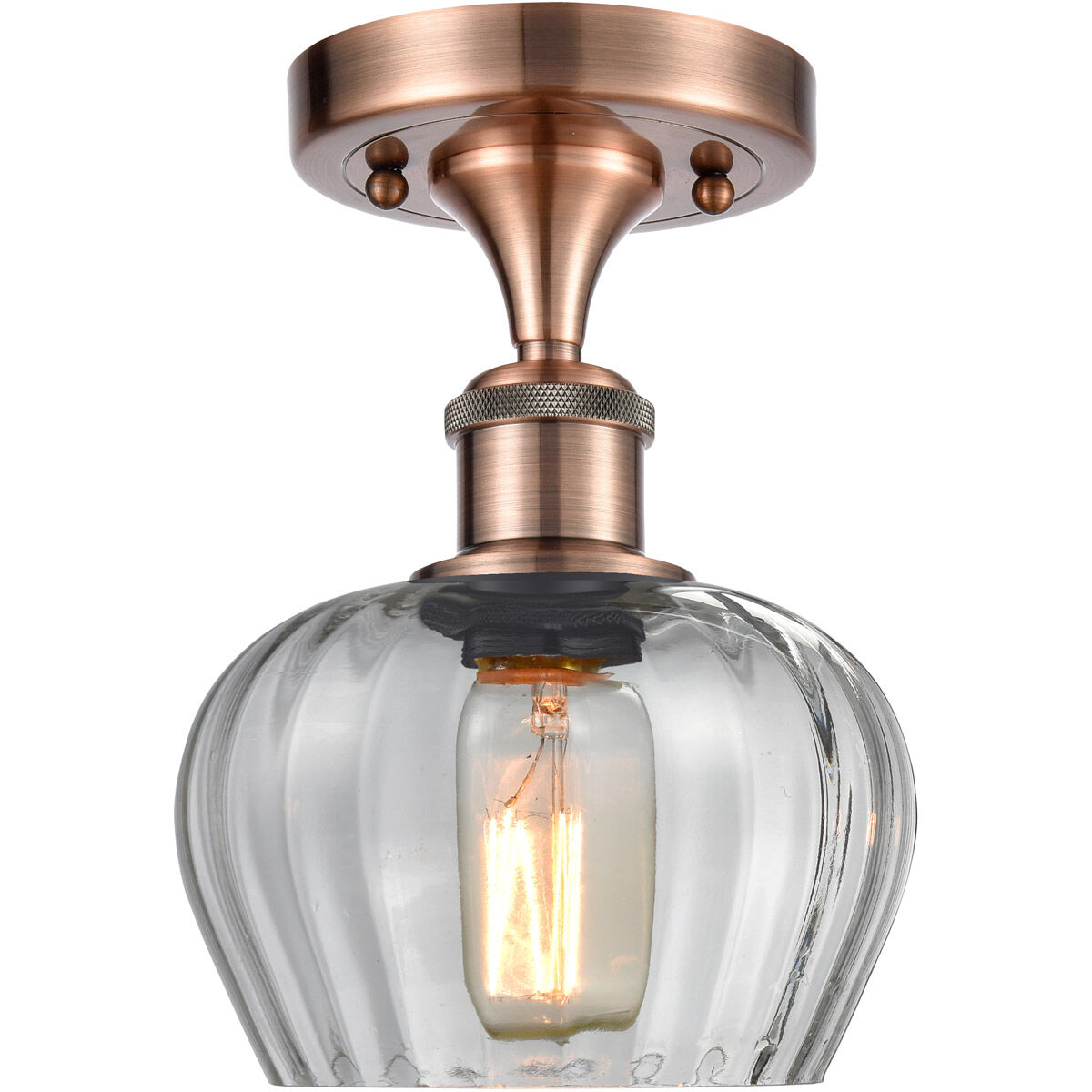 Ballston Fenton 1 Light 7 inch Antique Copper Semi-Flush Mount Ceiling Light in Clear Glass, Ballston