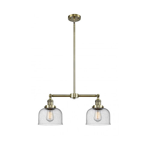 Franklin Restoration Large Bell 2 Light 21 inch Antique Brass Chandelier Ceiling Light in Seedy Glass, Franklin Restoration