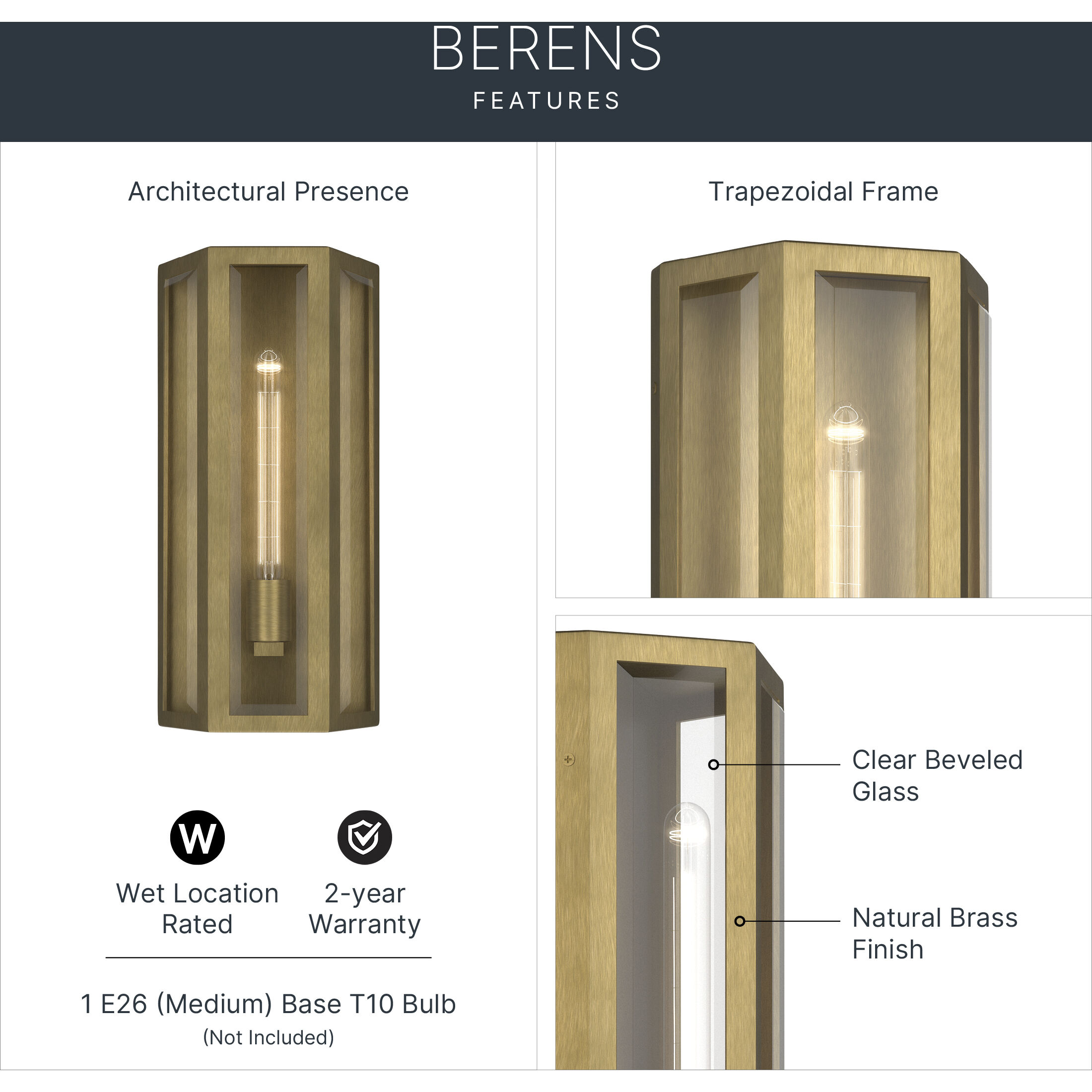 Berens 1 Light 16 inch Natural Brass Outdoor Wall Light