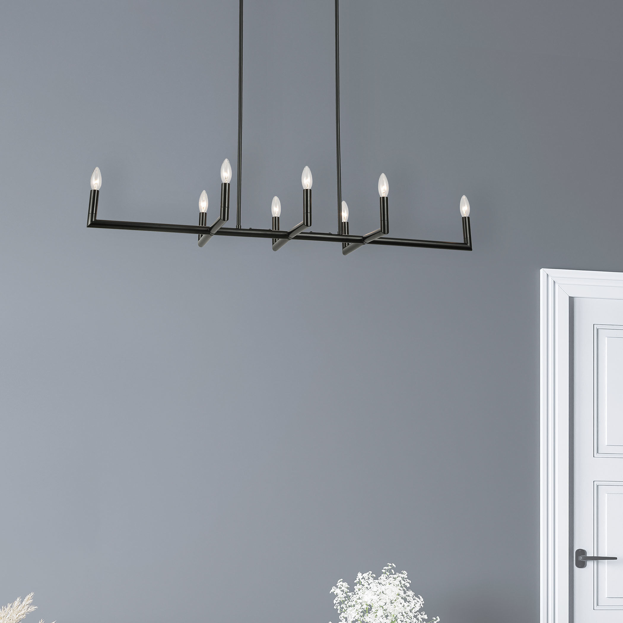 Nora 8 Light 47 inch Matte Black Horizontal Chandelier Ceiling Light