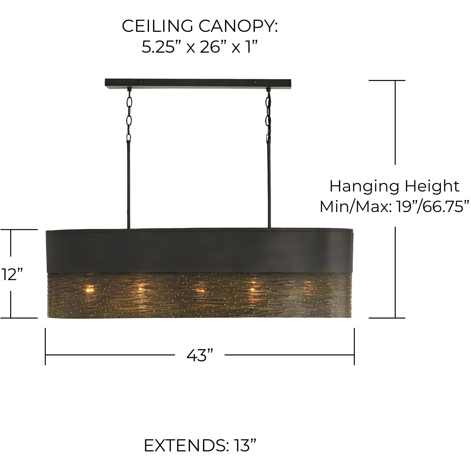 Sana 5 Light 43 inch Grey Iron Island Ceiling Light