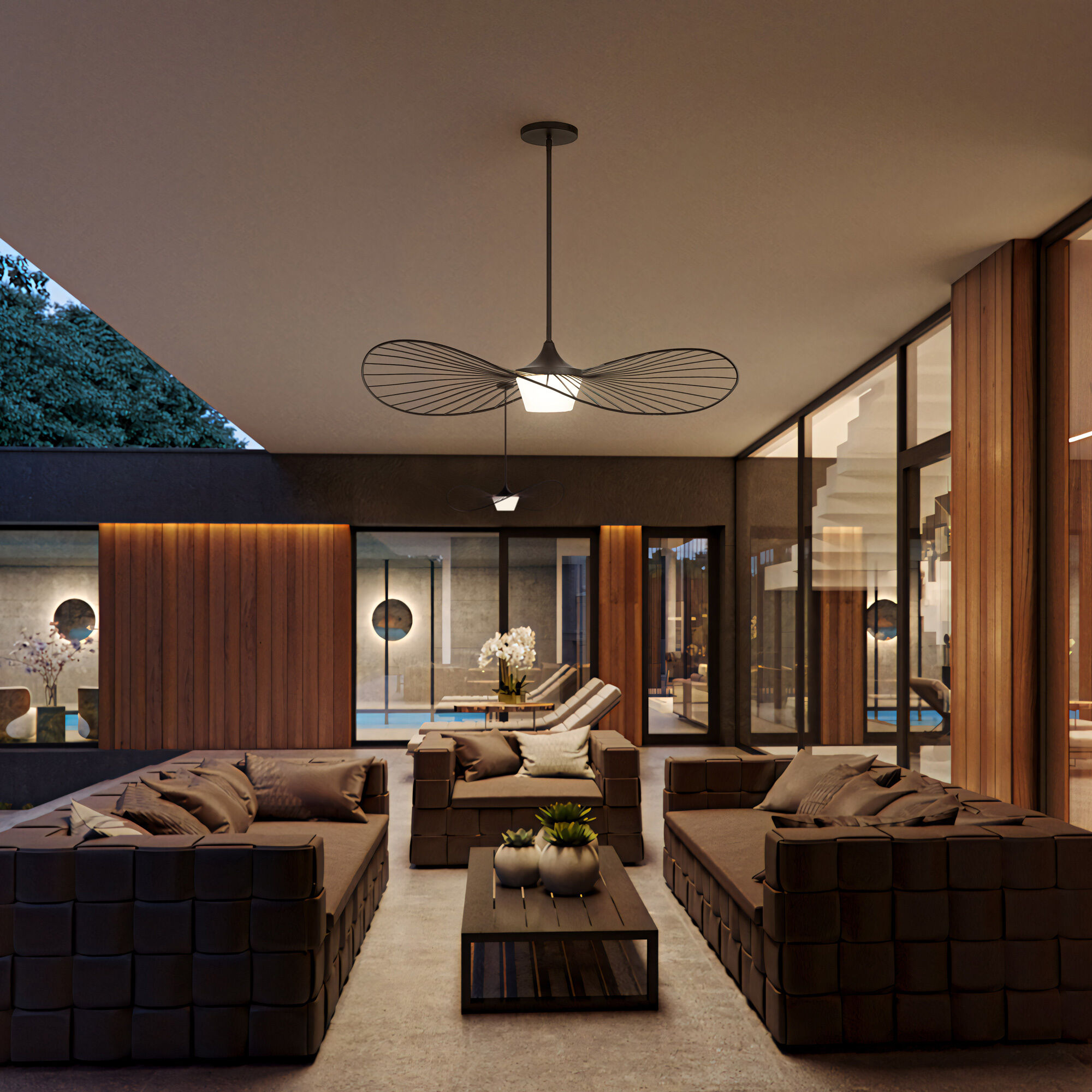 New Wave LED 44 inch Sand Black Outdoor Pendant