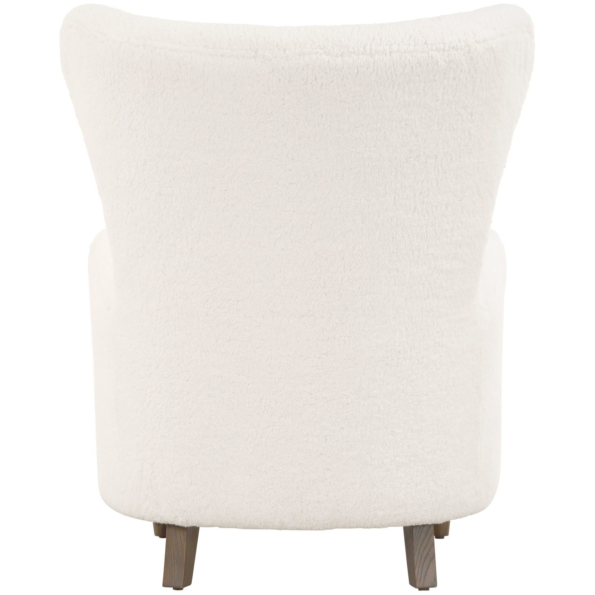Ingel White Faux Sheepskin and Walnut Wingback Armchair