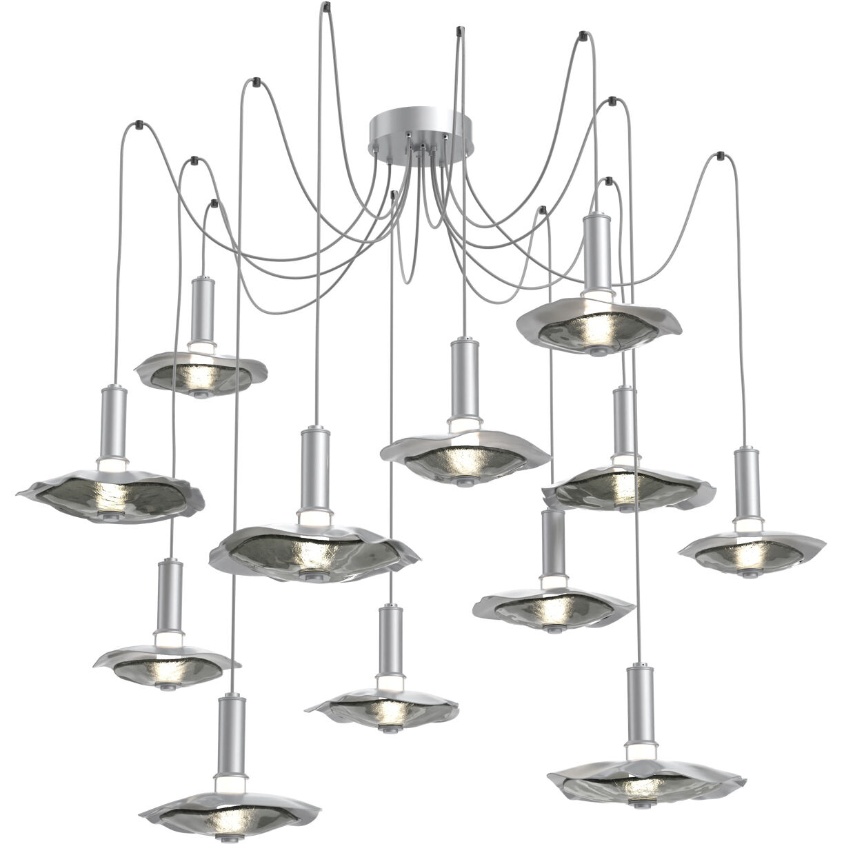 Cumulus LED 72 inch Classic Silver with Smoke Granite Glass Swag Multi-Pendant Chandelier Ceiling Light in 3000K LED