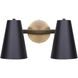 Harken 2 Light 15.5 inch Matte Black and Gold Vanity Light Wall Light