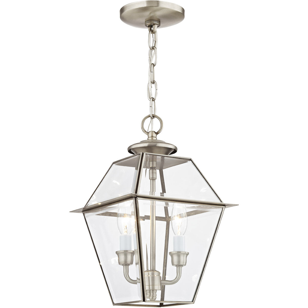 Westover 2 Light 9 inch Brushed Nickel Outdoor Pendant Lantern