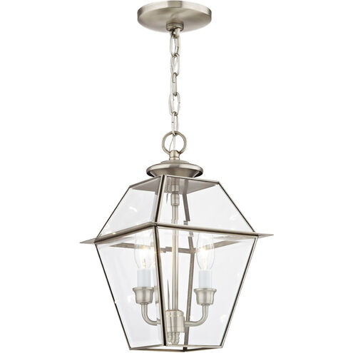 Westover 2 Light 9 inch Brushed Nickel Outdoor Pendant Lantern