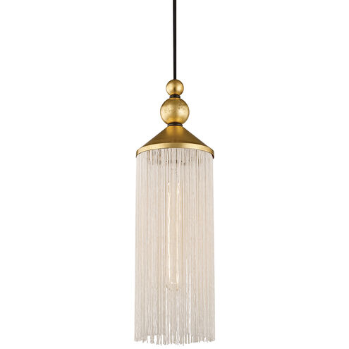 Scarlett 1 Light 5 inch Gold Leaf Pendant Ceiling Light in White Silk Tassels