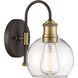Farmhouse 1 Light 10 inch Oil Rubbed Bronze with Natural Brass Outdoor Wall Lantern