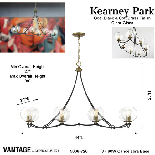 Vantage Kearney Park 8 Light 44 inch Coal and Soft Brass Island Light Ceiling Light