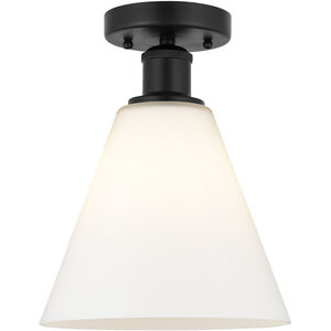 Edison Berkshire 1 Light 8 inch Matte Black Semi-Flush Mount Ceiling Light in Matte White Glass