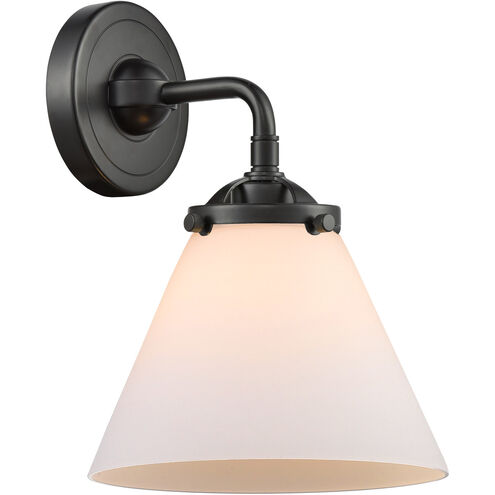 Nouveau Large Cone 1 Light 8 inch Oil Rubbed Bronze Sconce Wall Light in Matte White Glass, Nouveau