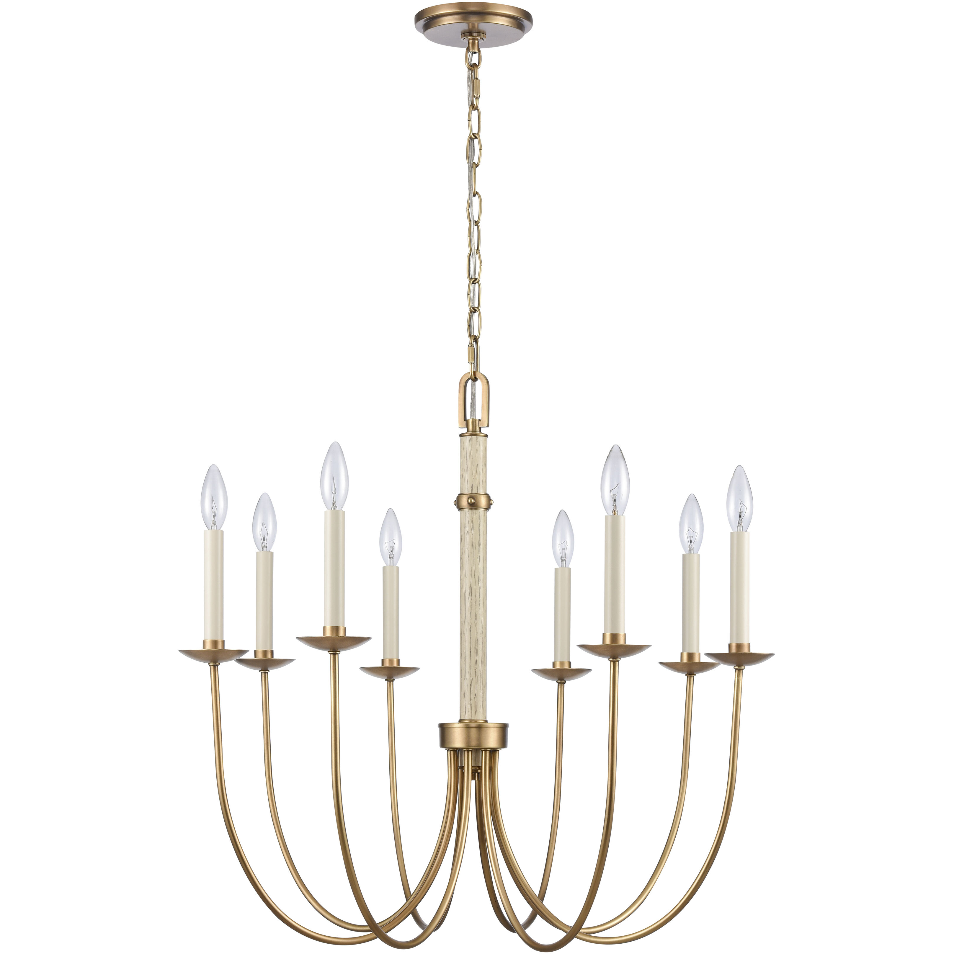 Neville 8 Light 28 inch Natural Brass with Bleached White Wood and Off White Chandelier Ceiling Light