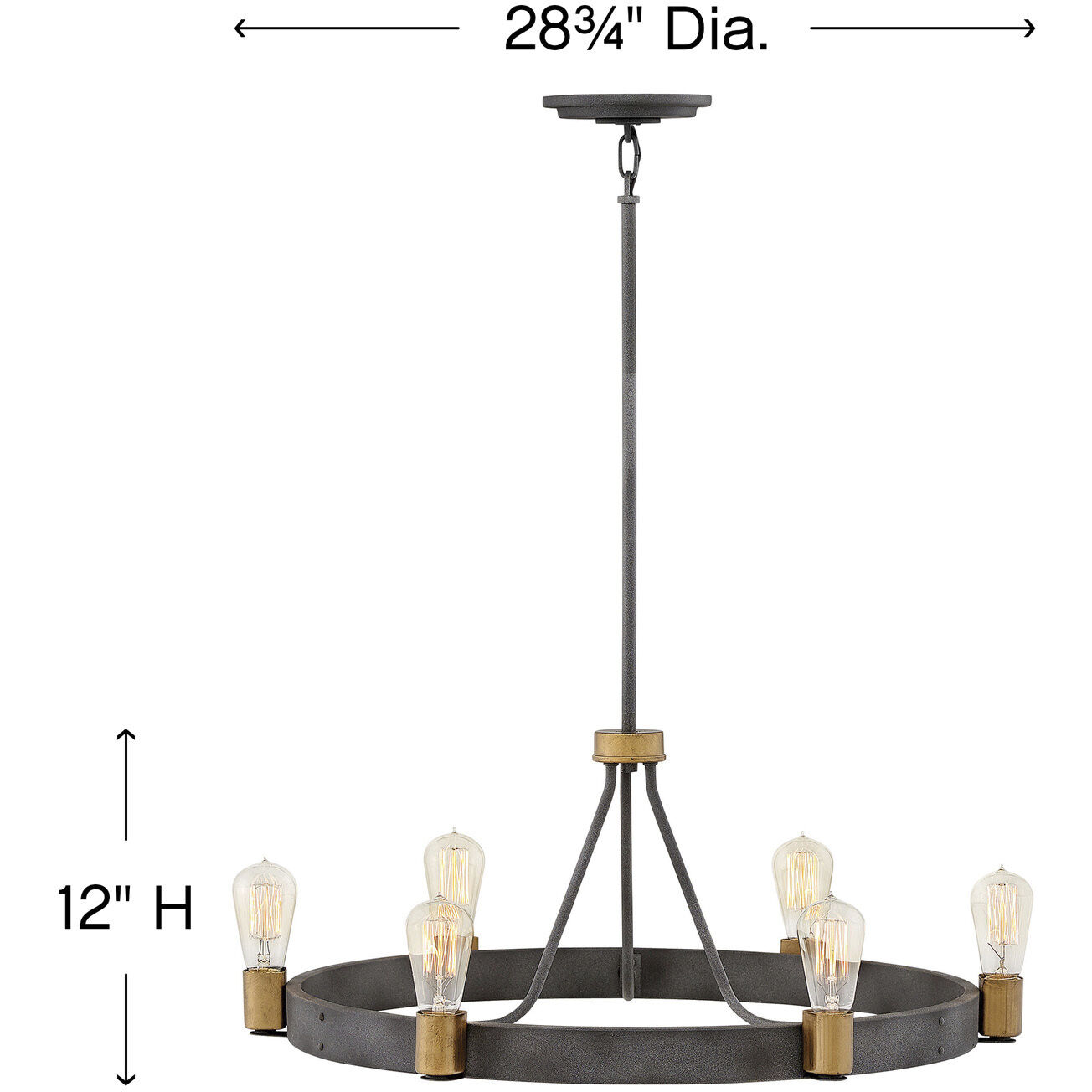 Silas 6 Light 28.75 inch Aged Zinc with Heritage Brass Indoor Chandelier Ceiling Light