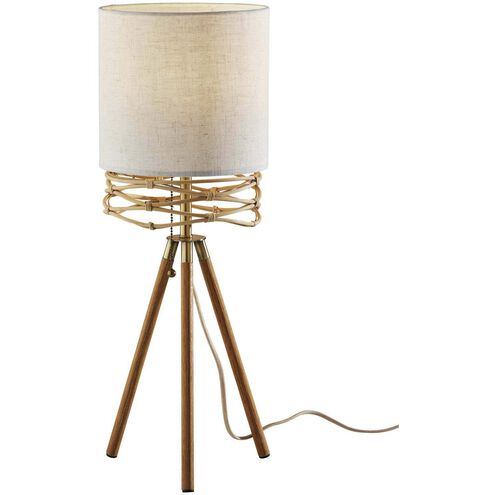 Melanie 25 inch 40.00 watt Natural Wood Veneer / Antique Brass Accents Table Lamp Portable Light