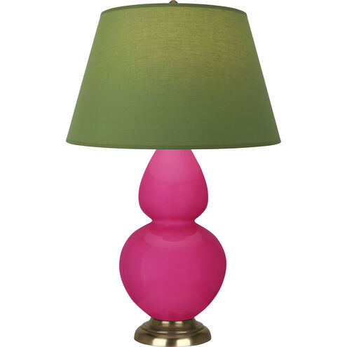 Double Gourd 31 inch 150.00 watt Razzle Rose Glazed Ceramic with Antique Natural Brass Table Lamp Portable Light in Tea Green with Taupe