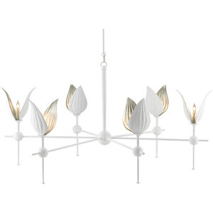 Peace Lily 6 Light 47 inch Gesso White/Silver Leaf Chandelier Ceiling Light