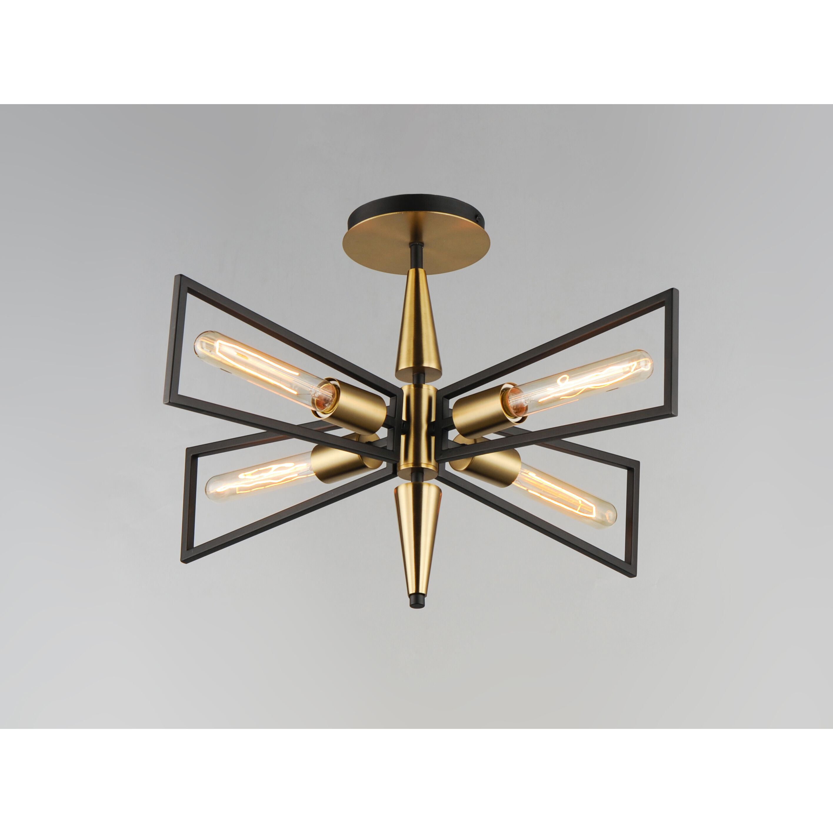 Wings 4 Light 25 inch Black/Satin Brass Flush Mount Ceiling Light