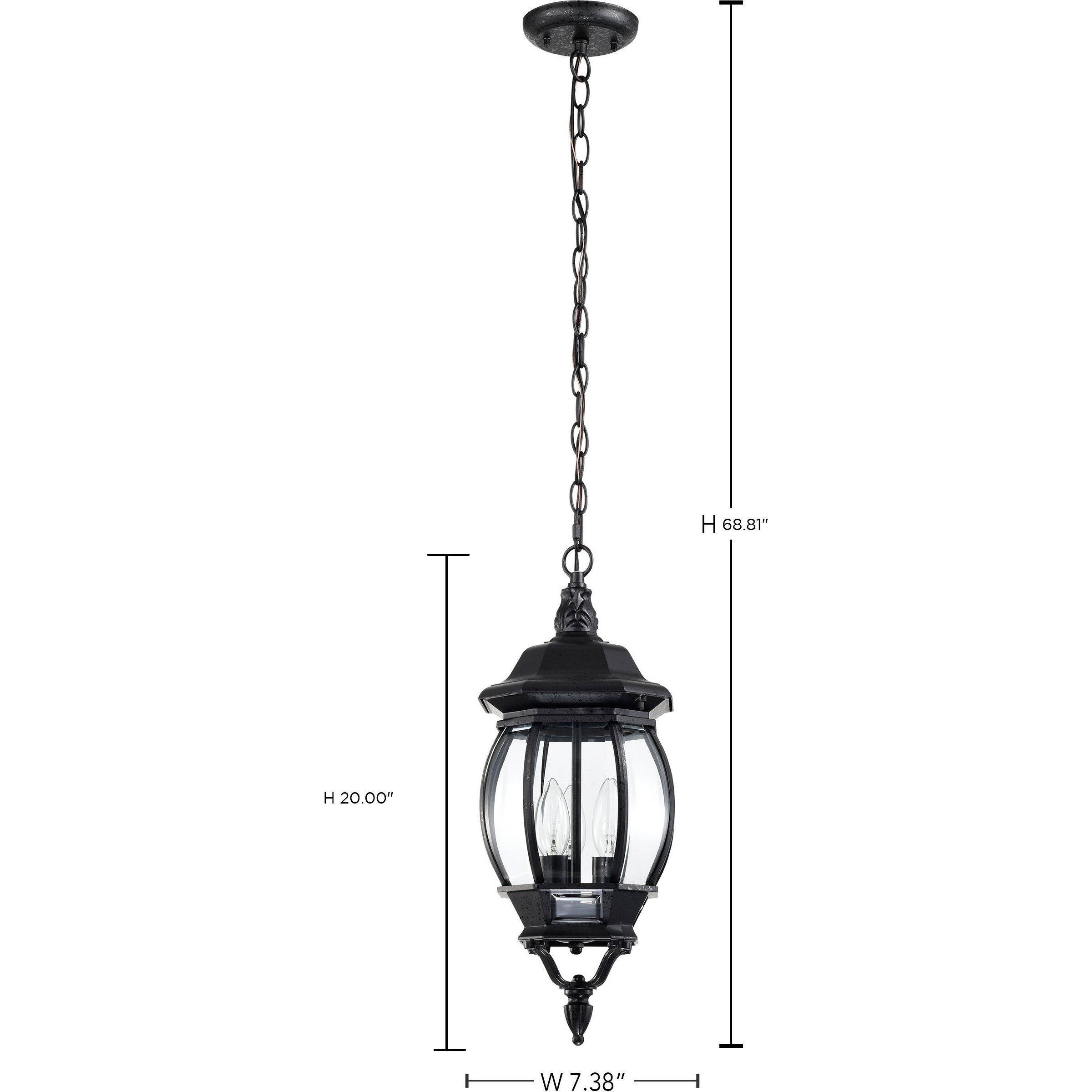 Central Park 3 Light 7 inch Textured Black Outdoor Hanging Lantern