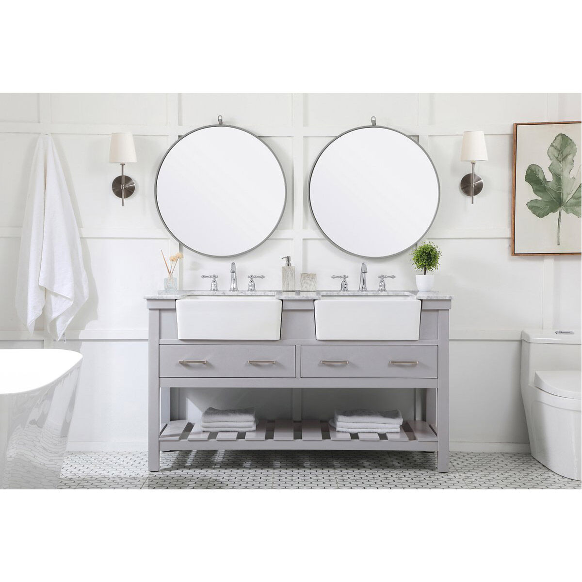 Clement 60 X 22 X 34 inch Grey Bathroom Vanity Cabinet