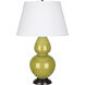 Double Gourd 31 inch 150.00 watt Citron Glazed Ceramic with Deep Patina Bronze Table Lamp Portable Light in Pearl Dupioni