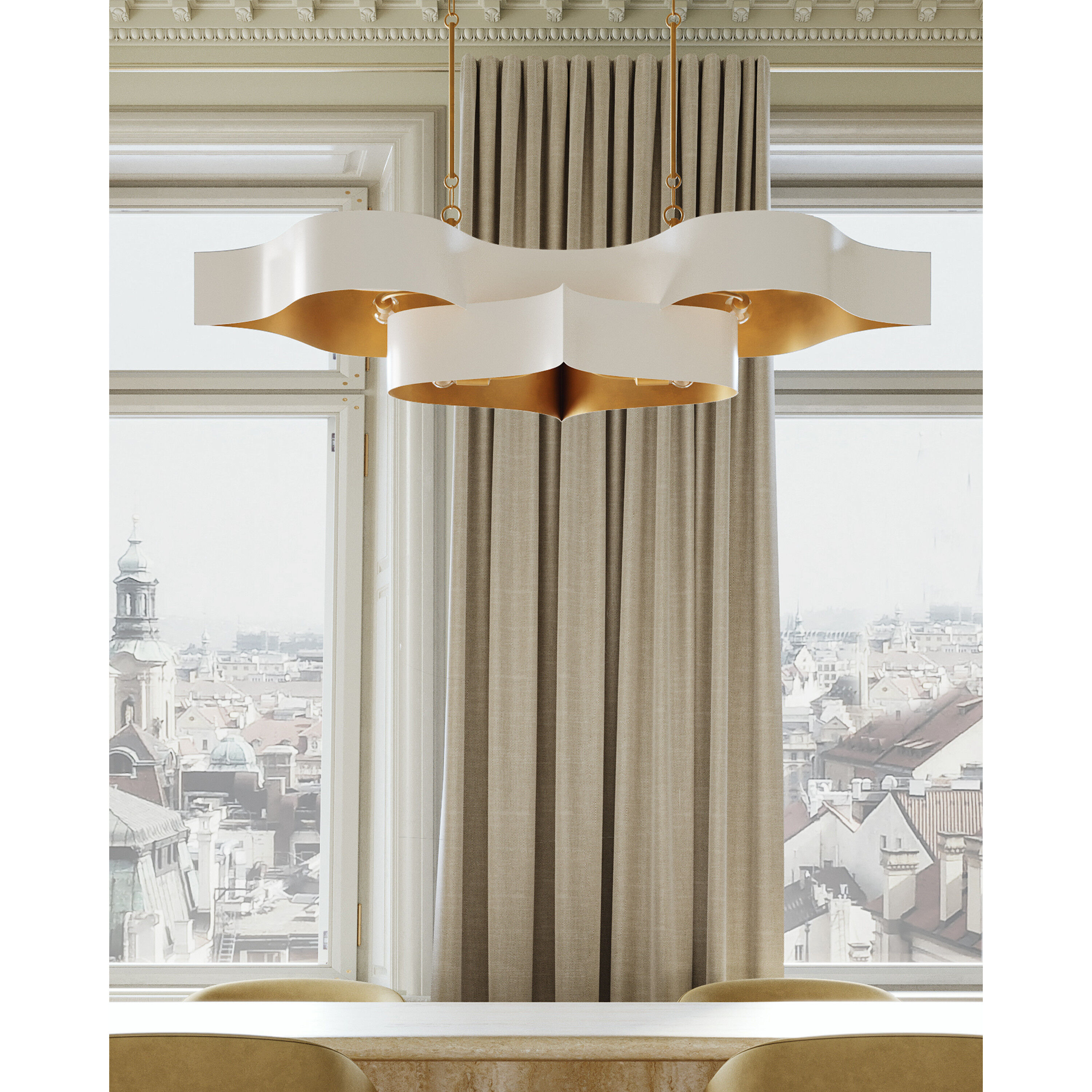 Grand Lotus 6 Light 50.5 inch Sugar White/Contemporary Gold Leaf Chandelier Ceiling Light