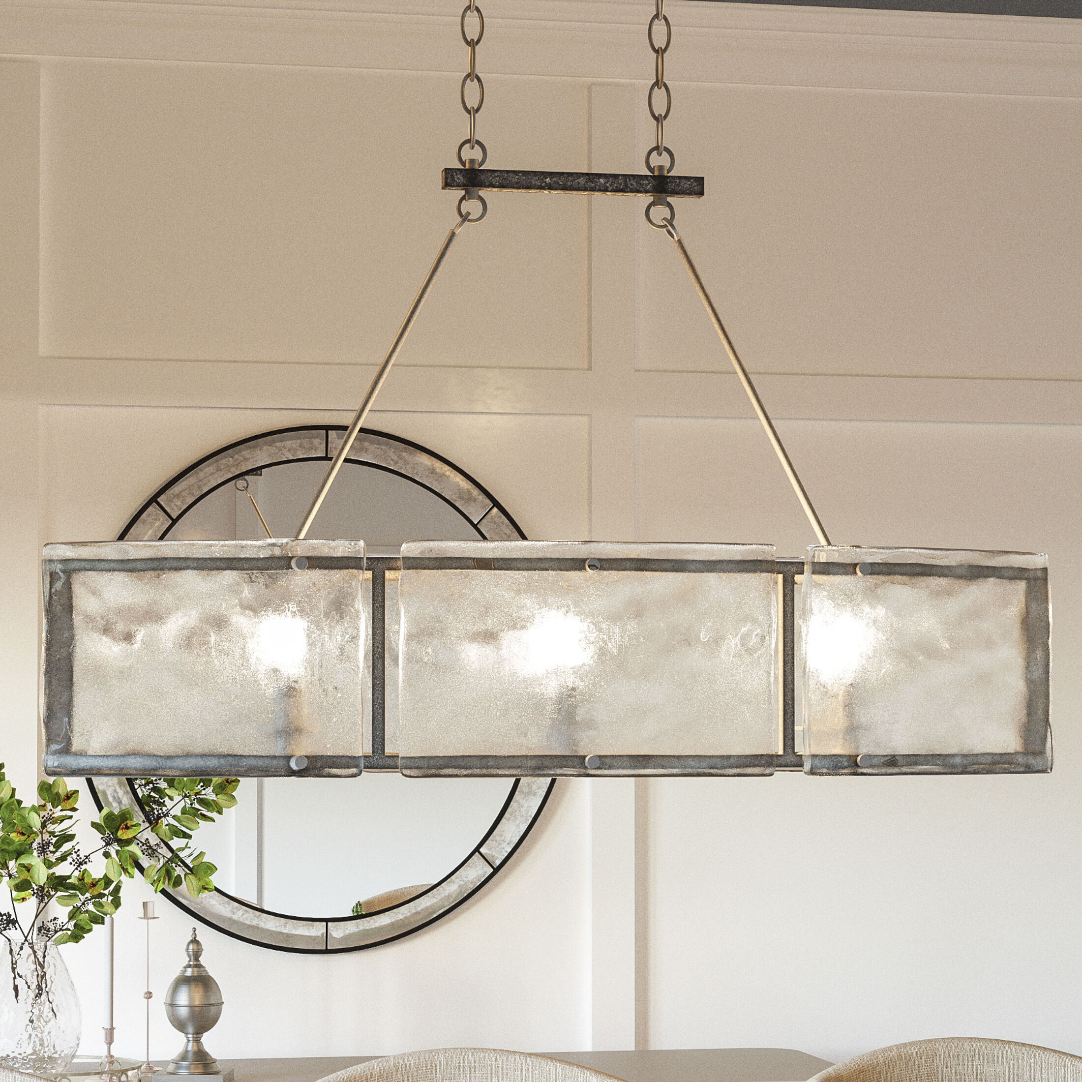 Fortress 6 Light 39 inch Mottled Silver Island Chandelier Ceiling Light