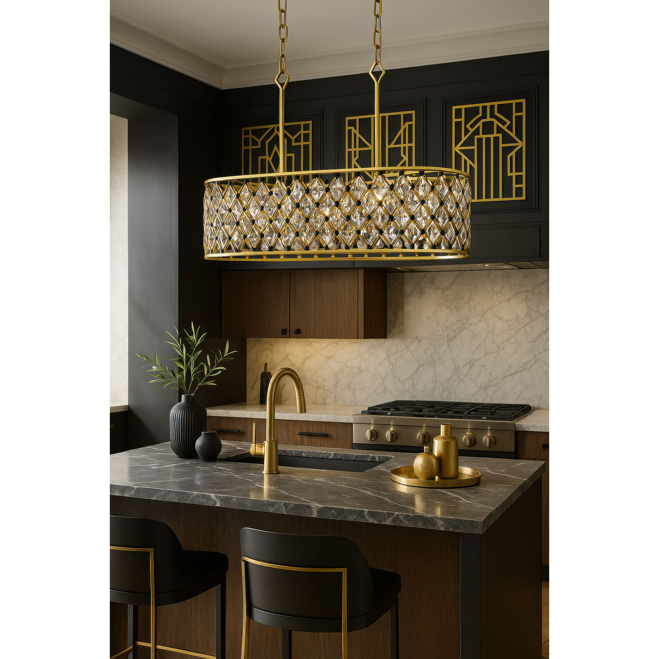 Windsor 8 Light 36 inch French Gold and Matte Black Linear Pendant Ceiling Light