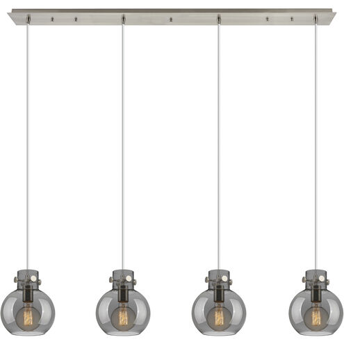 Newton Sphere 4 Light 51.75 inch Brushed Satin Nickel Linear Pendant Ceiling Light in Light Smoke Glass
