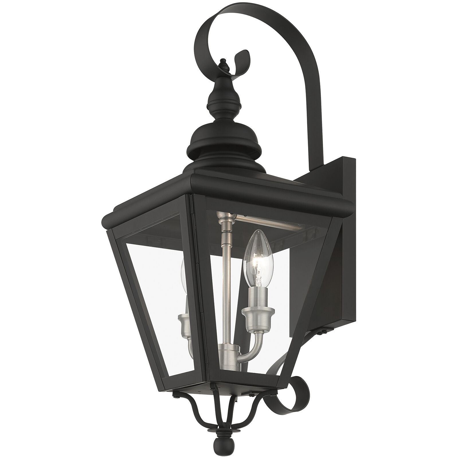 Adams 2 Light 21.5 inch Black with Brushed Nickel Finish Cluster Outdoor Wall Lantern in Black with Brushed Nickel Accent, Medium