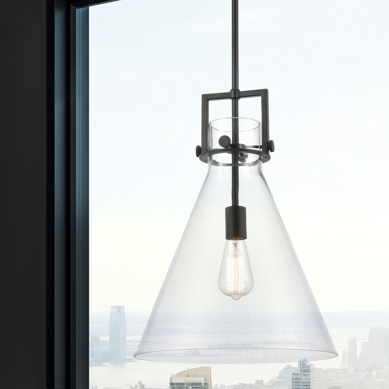 Downtown Urban Newton Cone 1 Light 14 inch Matte Black Pendant Ceiling Light in Clear Glass